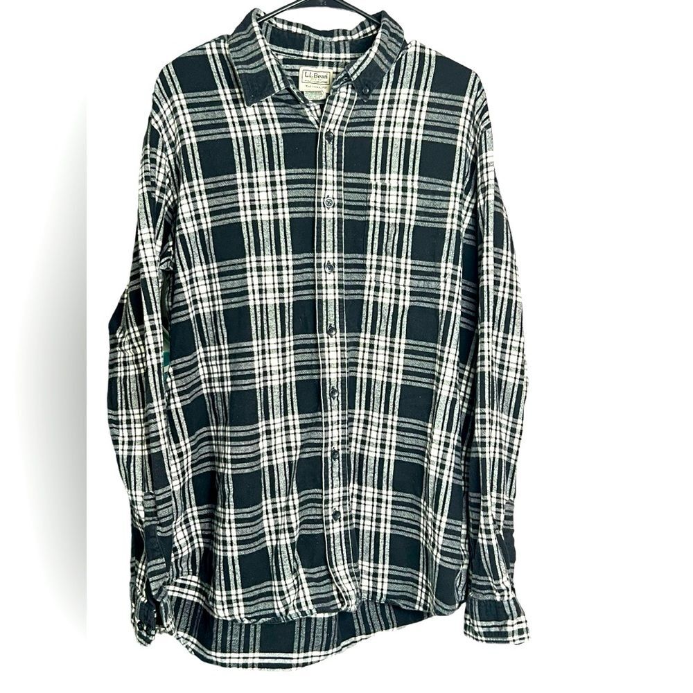 LL Bean Mens Sz L‎ Tall Scotch Plaid Button Down Flannel Shirt 100% Cotton Black